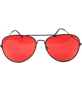 Oval Aviator Mirror or Clear Metal Sunglasses Classic Style - Black- Red - CS18YTLQI94 $17.20