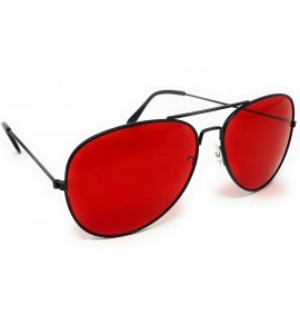 Oval Aviator Mirror or Clear Metal Sunglasses Classic Style - Black- Red - CS18YTLQI94 $17.20