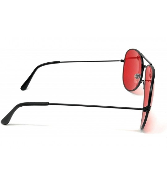 Oval Aviator Mirror or Clear Metal Sunglasses Classic Style - Black- Red - CS18YTLQI94 $17.20