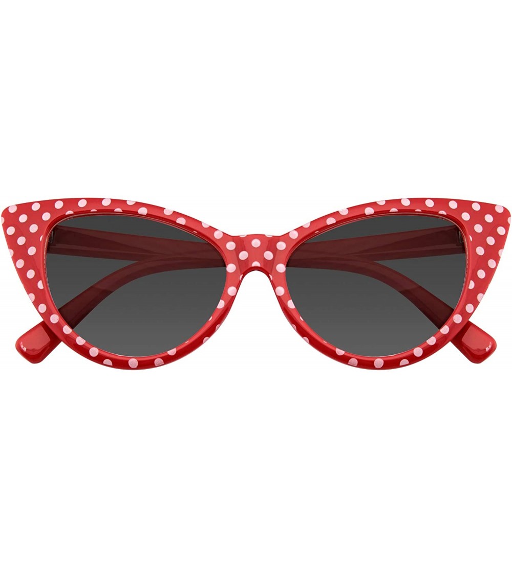 Cat Eye Polka Dot Cat Eye Womens Fashion Mod Super Cat Sunglasses - Red - CF12ITG0DZ5 $18.27