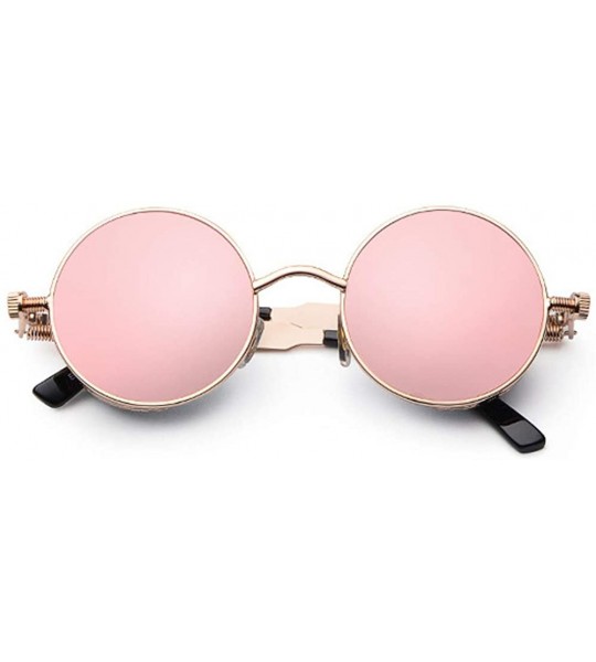 Goggle Retro Polarized Steampunk Sunglasses Round Gothic Style Side Shield UV400 Sunglass - Rose Gold Pink - CP18UCLKDAY $34.76