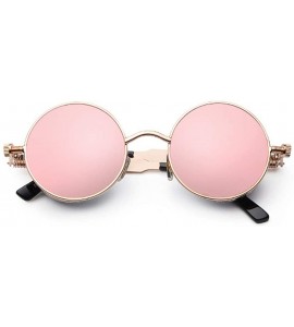 Goggle Retro Polarized Steampunk Sunglasses Round Gothic Style Side Shield UV400 Sunglass - Rose Gold Pink - CP18UCLKDAY $34.76