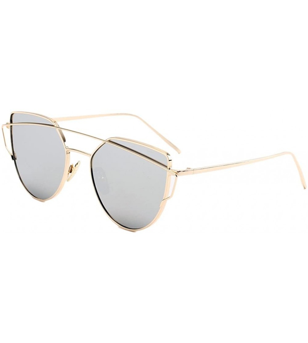 Oversized Women's Classic Retro Designer Oversize Mirror Cat Eye Sunglasses - Gold/Silver - C712E882IMT $26.30