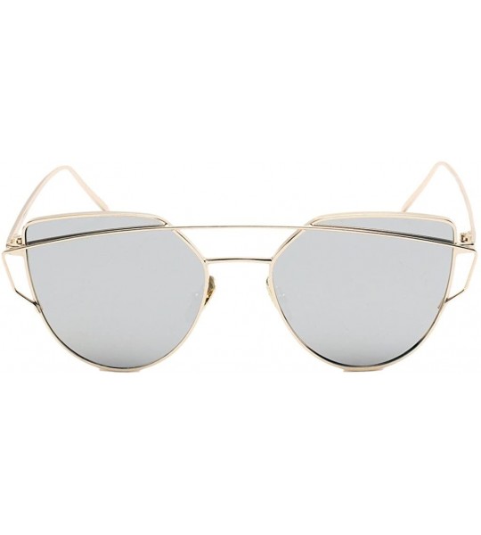 Oversized Women's Classic Retro Designer Oversize Mirror Cat Eye Sunglasses - Gold/Silver - C712E882IMT $26.30