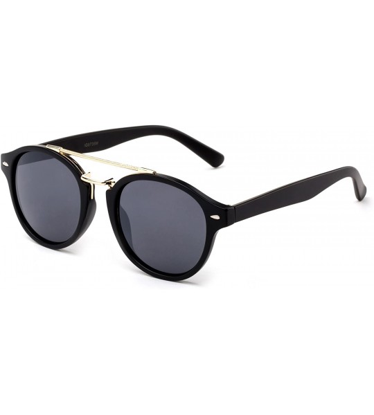 Round Modern Celeb Design Round Vintage Look Fashion Mirrored Sunglasses - Matte Black/Smoke - C217YEWH69D $19.54