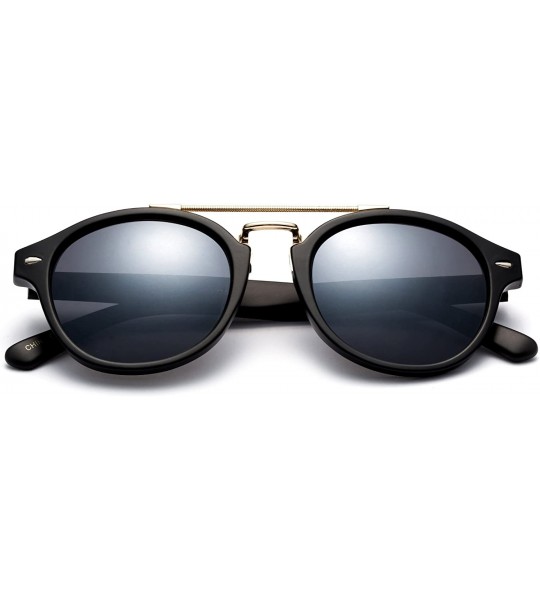 Round Modern Celeb Design Round Vintage Look Fashion Mirrored Sunglasses - Matte Black/Smoke - C217YEWH69D $19.54