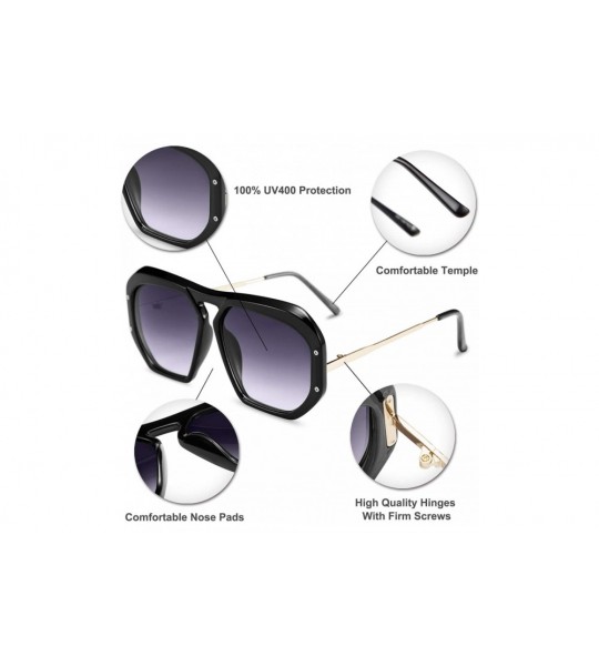 Square Fashion Large Frame Sunglasses for Women Irregular Thick Plastic Designer Style Shades - Black - CF196M8WICQ $29.19