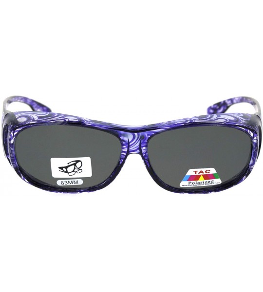 Rectangular Womens 63mm TAC Polarized Geometric Graphic Print Fit Over Sunglasses - Purple Black - C918RQX9669 $25.49