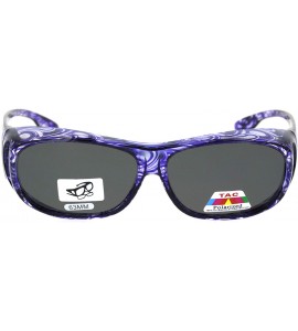 Rectangular Womens 63mm TAC Polarized Geometric Graphic Print Fit Over Sunglasses - Purple Black - C918RQX9669 $25.49