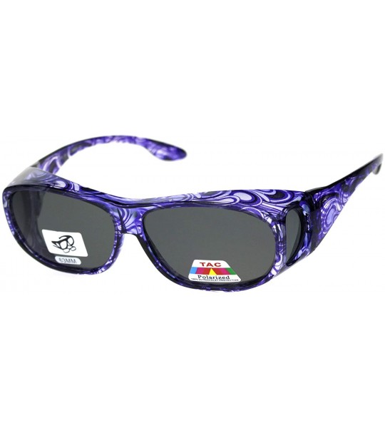 Rectangular Womens 63mm TAC Polarized Geometric Graphic Print Fit Over Sunglasses - Purple Black - C918RQX9669 $25.49