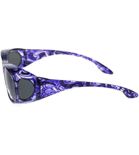 Rectangular Womens 63mm TAC Polarized Geometric Graphic Print Fit Over Sunglasses - Purple Black - C918RQX9669 $25.49