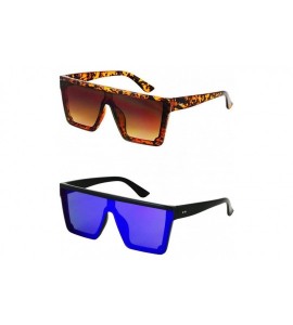 Oval Fashion Oversized Sunglasses Semi Rimless Aviator - 2 Pack Tortoise and Blue - CL1966L4SCS $34.42