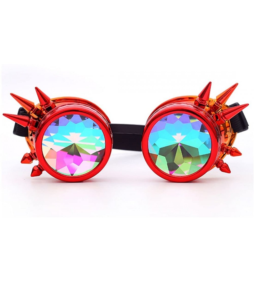 Round Kaleidoscope Steampunk Rave Glasses Crystal Prism Sunglasses Goggles - Red Orange - CI18SNI4CER $25.74