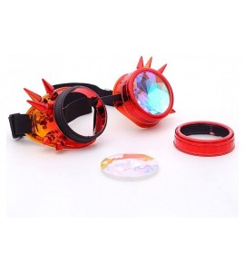 Round Kaleidoscope Steampunk Rave Glasses Crystal Prism Sunglasses Goggles - Red Orange - CI18SNI4CER $25.74