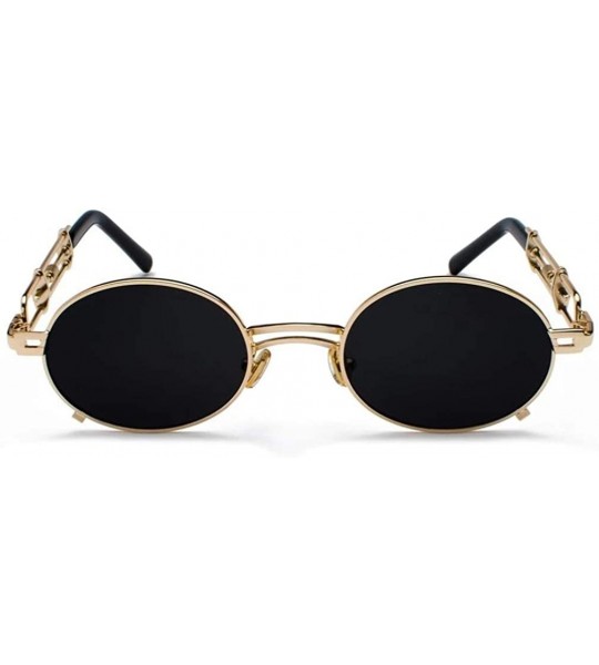 Oval Retro Steampunk Sunglasses Men Round Vintage Metal Frame Gold Black Oval Sun Glasses - Silver With Blue - CS198ACWIX0 $3...