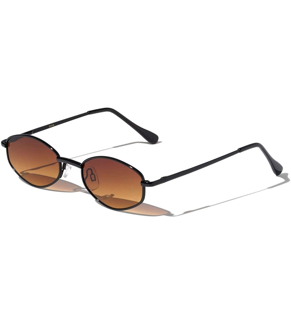 Oval Boston Thin Frame Diamond Shaped Metal Sunglasses - Brown Black - CN197M4Q4D4 $27.55