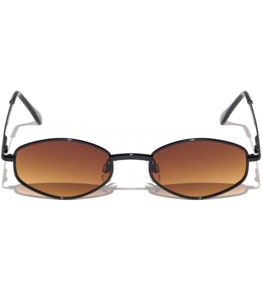 Oval Boston Thin Frame Diamond Shaped Metal Sunglasses - Brown Black - CN197M4Q4D4 $27.55