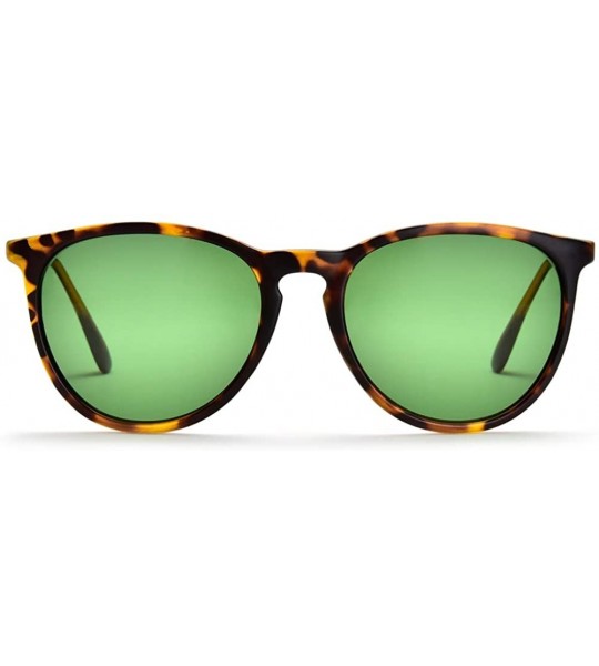 Round Classic Trendy Stylish Vintage Round Sunglasses for mens women - Tortoise Frame- Dark Green Eyeglass - CB18K48ZANK $32.44