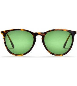 Round Classic Trendy Stylish Vintage Round Sunglasses for mens women - Tortoise Frame- Dark Green Eyeglass - CB18K48ZANK $32.44