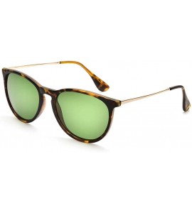 Round Classic Trendy Stylish Vintage Round Sunglasses for mens women - Tortoise Frame- Dark Green Eyeglass - CB18K48ZANK $32.44