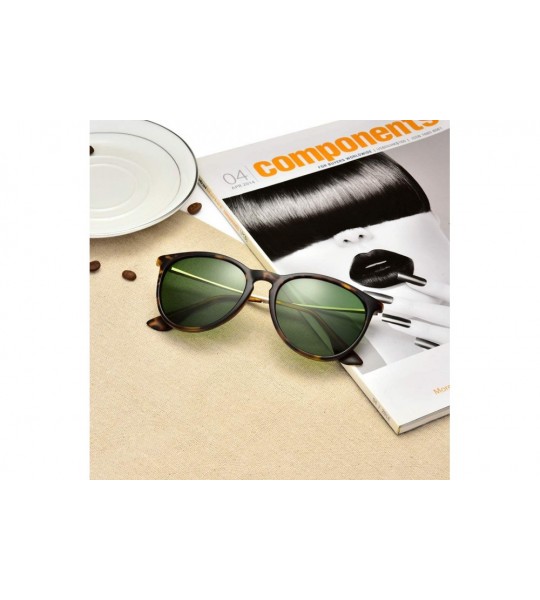 Round Classic Trendy Stylish Vintage Round Sunglasses for mens women - Tortoise Frame- Dark Green Eyeglass - CB18K48ZANK $32.44