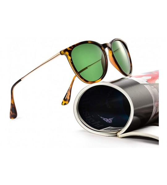 Round Classic Trendy Stylish Vintage Round Sunglasses for mens women - Tortoise Frame- Dark Green Eyeglass - CB18K48ZANK $32.44