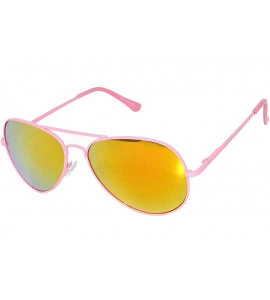 Aviator Aviator Style Sunglasses Colored Lens Colored Metal Frame with Spring Hinge - Pink_red_mirror_lens - CL121GEYWOF $17.63