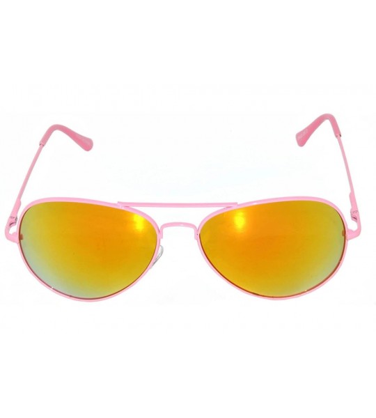 Aviator Aviator Style Sunglasses Colored Lens Colored Metal Frame with Spring Hinge - Pink_red_mirror_lens - CL121GEYWOF $17.63