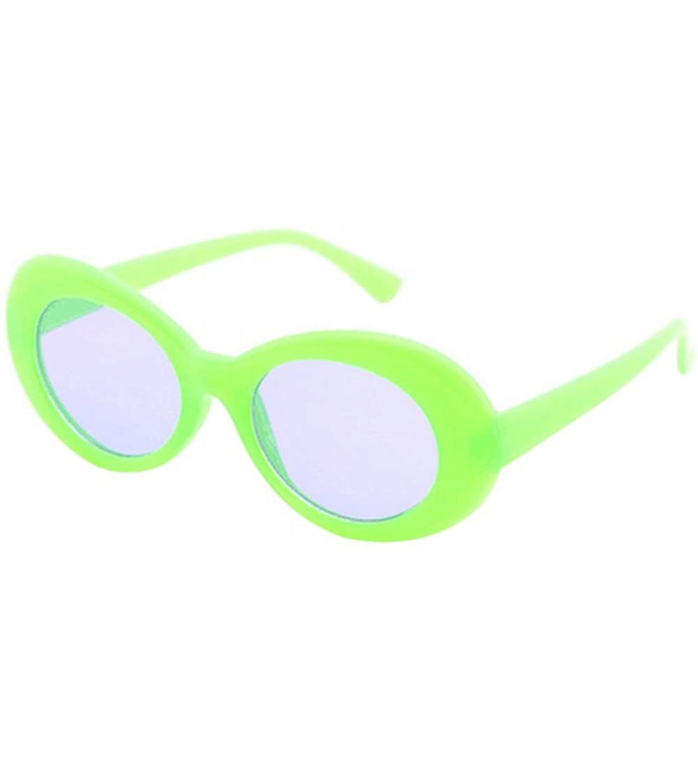 Oval Womens Fashion Sunglasses Lightweight Sunglasses with Oval Lens PC Sunglasses for Girls - Green Frame Purple Lens - CL18...