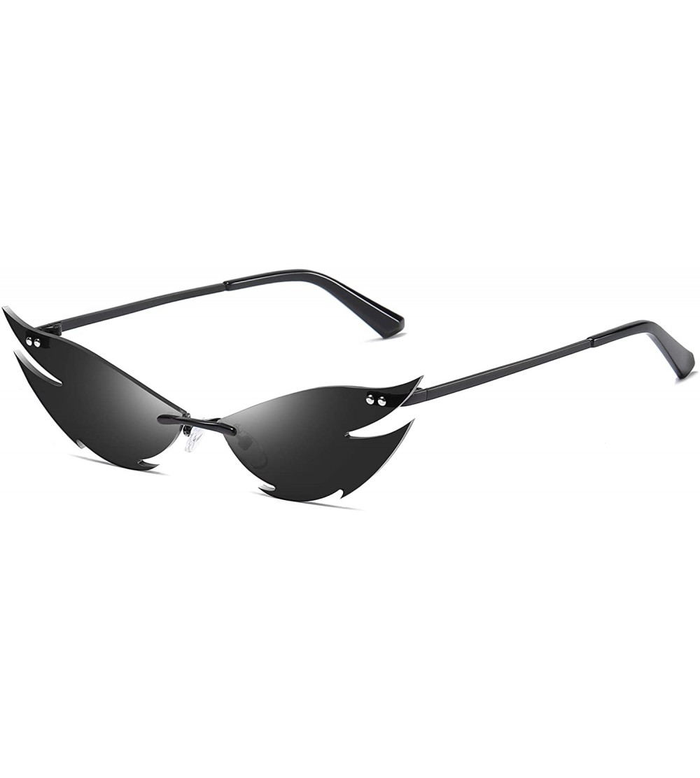 Goggle Fashion Rimless Small Sunglasses Women Unique Metal Cat Eye Glasses - Black Grey - CW198KRCMES $20.52