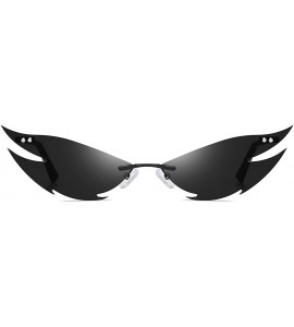 Goggle Fashion Rimless Small Sunglasses Women Unique Metal Cat Eye Glasses - Black Grey - CW198KRCMES $20.52