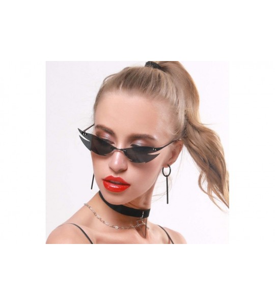 Goggle Fashion Rimless Small Sunglasses Women Unique Metal Cat Eye Glasses - Black Grey - CW198KRCMES $20.52