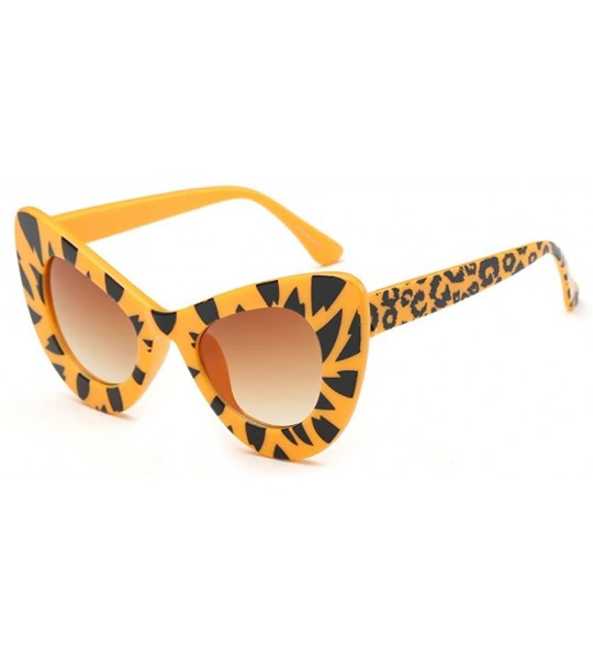 Oval Womens Cat Eye Retro Eyewear Oversized Bold Rim Round Cateye Sunglasses - Yellow Leopard Gradient Tea - CO18E85AA6U $35.56