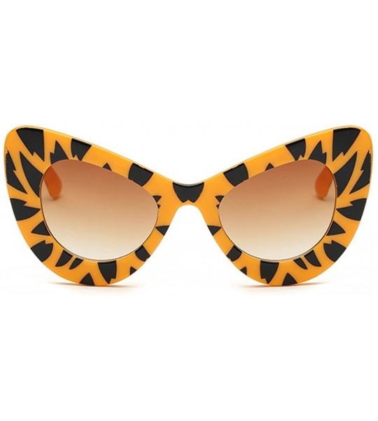 Oval Womens Cat Eye Retro Eyewear Oversized Bold Rim Round Cateye Sunglasses - Yellow Leopard Gradient Tea - CO18E85AA6U $35.56