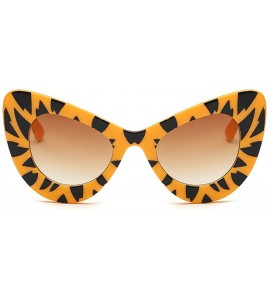 Oval Womens Cat Eye Retro Eyewear Oversized Bold Rim Round Cateye Sunglasses - Yellow Leopard Gradient Tea - CO18E85AA6U $35.56