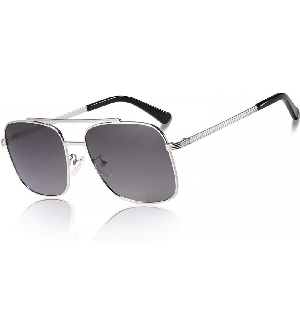 Square Polarized Sunglasses Protection Driving - Sliver Metal Frame/ Gradient Grey Lens - CK18XZG7LSU $28.03