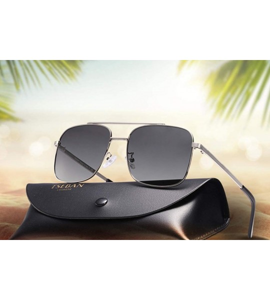 Square Polarized Sunglasses Protection Driving - Sliver Metal Frame/ Gradient Grey Lens - CK18XZG7LSU $28.03