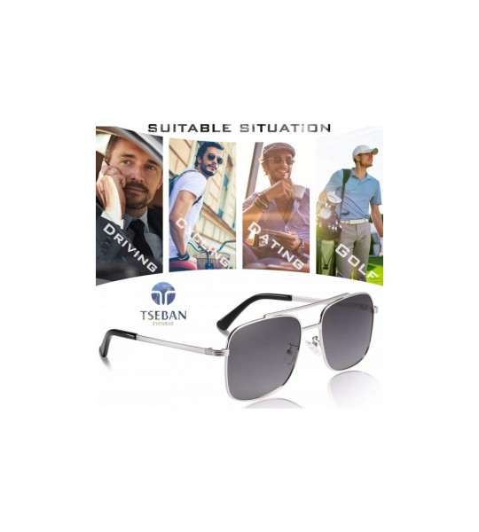 Square Polarized Sunglasses Protection Driving - Sliver Metal Frame/ Gradient Grey Lens - CK18XZG7LSU $28.03