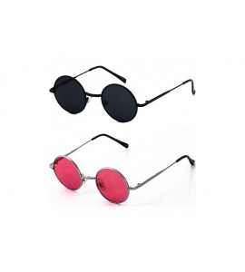 Round John Lennon Hipster Fashion Sunglasses Small Metal Round Circle Elton Style - Black and Pink - CK18I2W57TZ $26.34