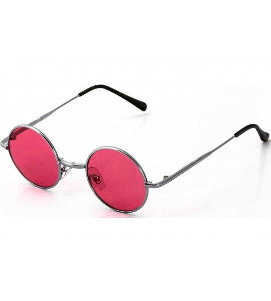 Round John Lennon Hipster Fashion Sunglasses Small Metal Round Circle Elton Style - Black and Pink - CK18I2W57TZ $26.34