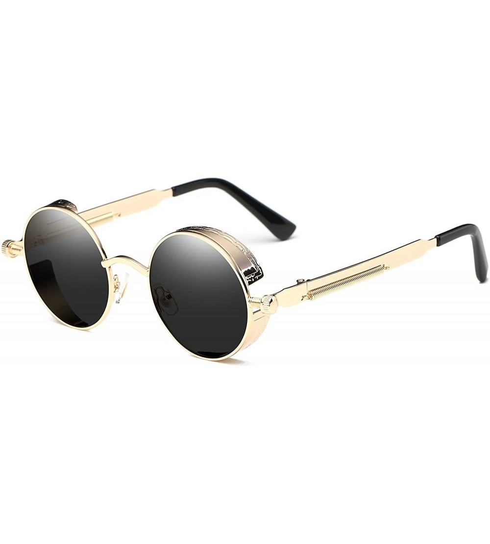 Aviator Vintage Steampunk Retro Metal Round Circle Frame Sunglasses - C7 black Lens/Gold Frame - C8182WDDH46 $29.43