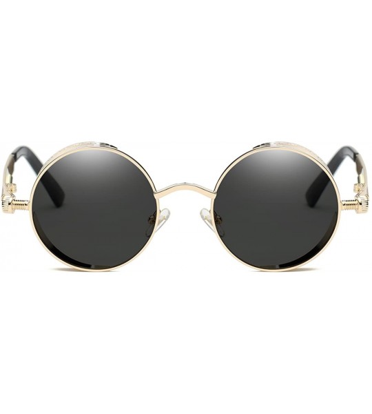 Aviator Vintage Steampunk Retro Metal Round Circle Frame Sunglasses - C7 black Lens/Gold Frame - C8182WDDH46 $29.43