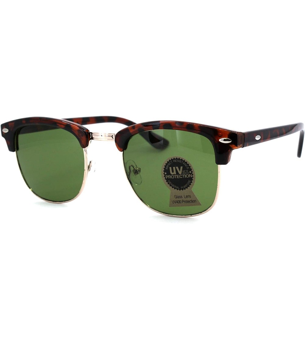 Rectangular Tempered Glass Lens Hipster Classic Half Rim Sunglasses - Tortoise Gold Green - CP18W3QT6RS $17.59