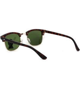 Rectangular Tempered Glass Lens Hipster Classic Half Rim Sunglasses - Tortoise Gold Green - CP18W3QT6RS $17.59