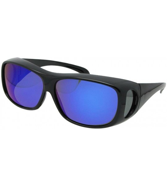 Wrap Color Mirror Polarized Fit Over Sunglasses F1 - Black Frame-blue Mirrored Gray Lenses - C618E05NW2M $33.16