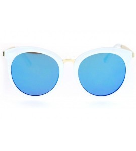 Cat Eye Retro Flat Mirror Lens Womens Horn Rim Cat Eye Sunglasses - White Blue - CM12NYLTX0Z $23.63