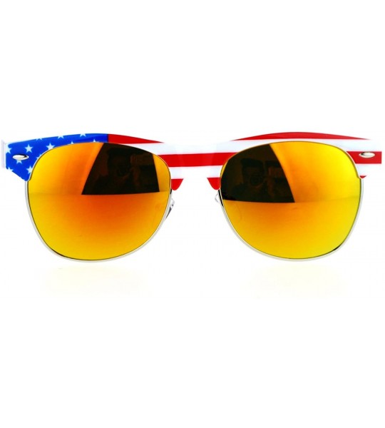 Wayfarer Mirror Lens Patriotic USA Flag Print Half Rim Sunglasses - Solid Yellow - CJ12HVJR6N3 $19.00