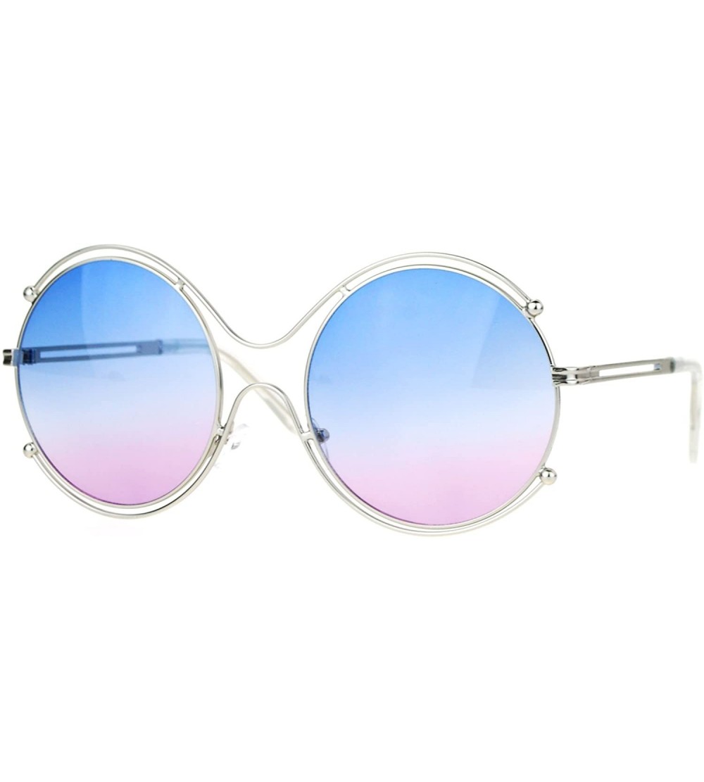 Round Womens Fashion Sunglasses Round Circle Double Metal Rim Color Gradient Lens - Silver (Blue Purple) - CV1884AIIDW $19.80