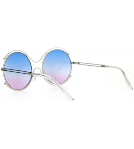 Round Womens Fashion Sunglasses Round Circle Double Metal Rim Color Gradient Lens - Silver (Blue Purple) - CV1884AIIDW $19.80