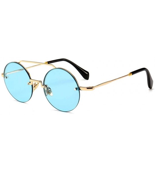 Sport Retro circular sunglasses - narrow and modern fashion street shooting model show - C4 Golden Frame Blue Plate - C018W48...